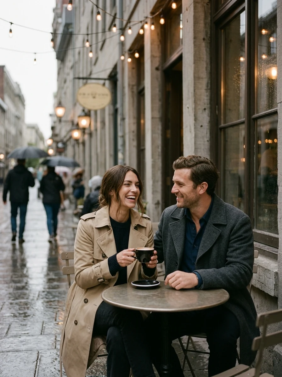 Amélie et Jonathan sous la pluie rue Saint-Paul